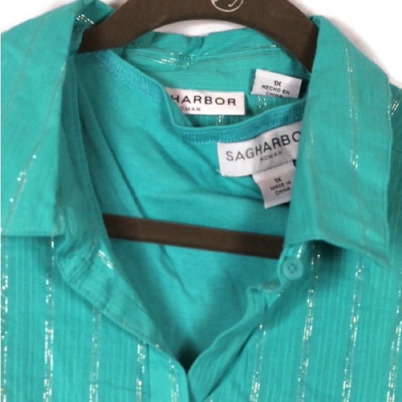 Sag Harbor Striped Metallic Collared Blouse Top Tank Set - Picture 3 of 6